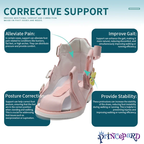 Kids Orthopedic Corrective Sandals Princepard Girls Children Summer Flower Orthotics Shoes for Flat Feet with Arch Support