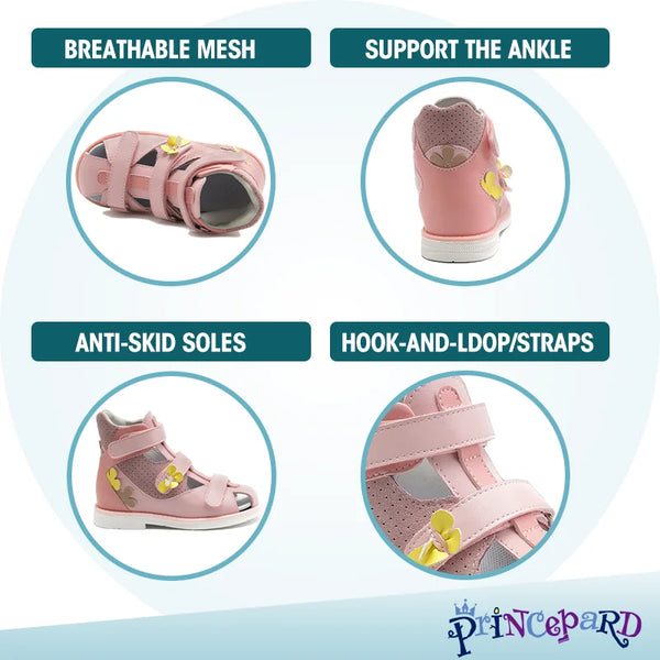 Kids Orthopedic Corrective Sandals Princepard Girls Children Summer Flower Orthotics Shoes for Flat Feet with Arch Support